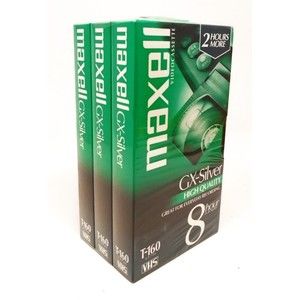 LOT of 3 Maxell T-160 GX-Silver High Quality VHS VCR Blank Tapes 8-Hour SEALED